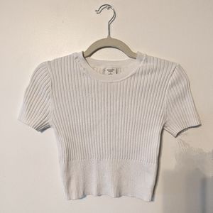 White Abercrombie Cropped Sweater Tee, Small